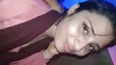 Shy girlfriend sucking dick of lover through pant zip open